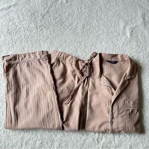 Bonsoir London Tan Pajama Set w/ White Piping Luxury 100% Cotton Mens S Comfy